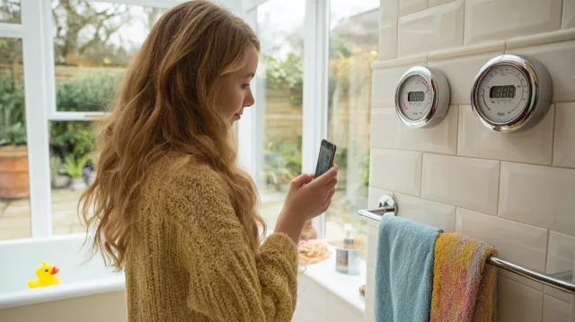 Kvinde scanner vandmåler med Energy Tracker app