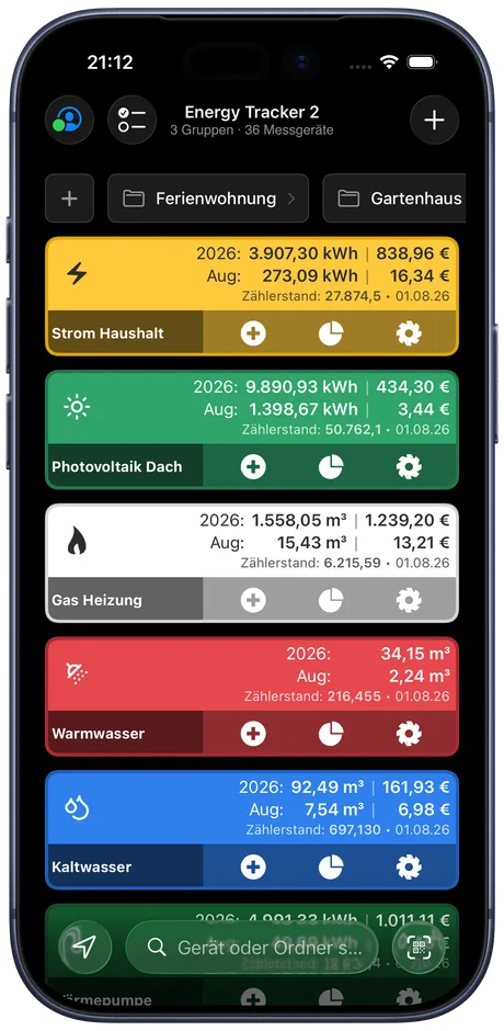Das Energy-Tracker-Dashboard auf einem iPhone