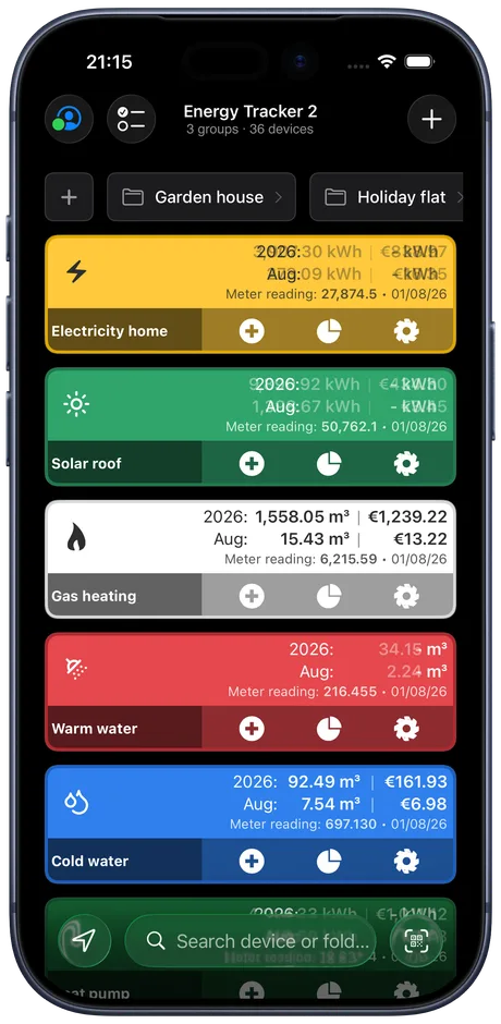 The Energy Tracker dashboard on an iPhone