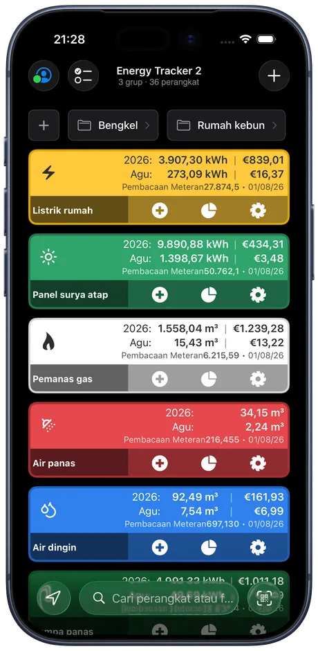 Dasbor Energy Tracker di iPhone