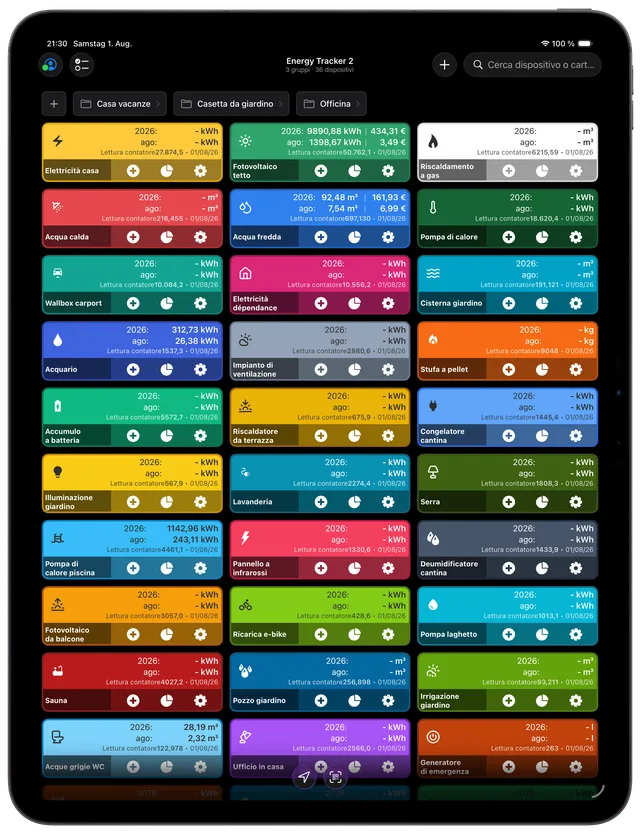 La dashboard di Energy Tracker su un iPad
