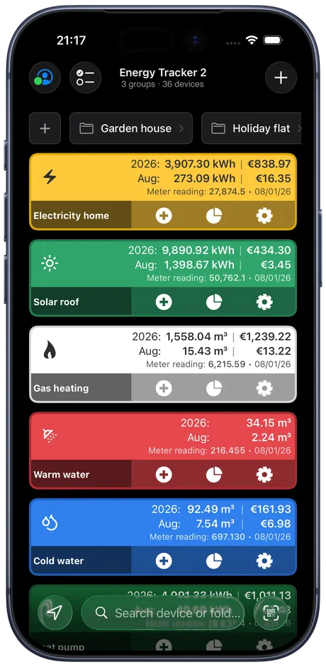 „Energy Tracker“ skydelis iPhone įrenginyje