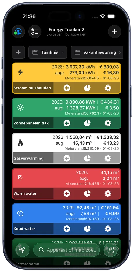 Het Energy Tracker-dashboard op een iPhone