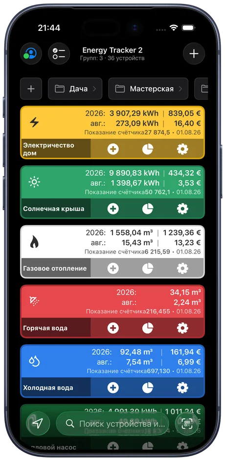Панель Energy Tracker на iPhone