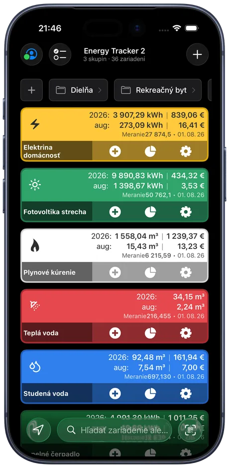 Prehľad Energy Tracker na iPhone