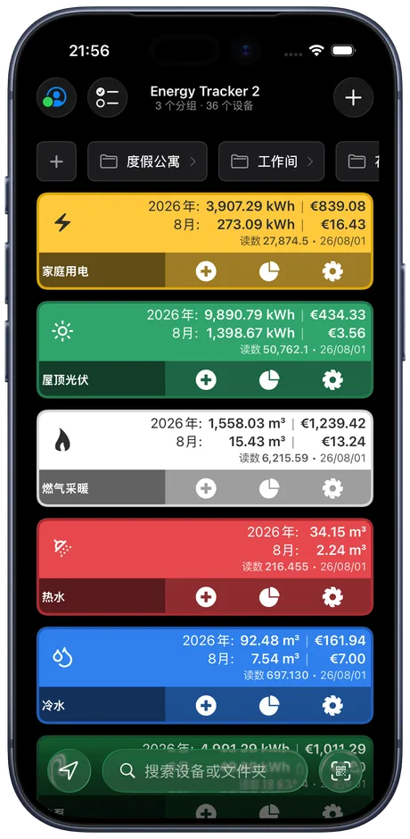 iPhone 上的 Energy Tracker 仪表板